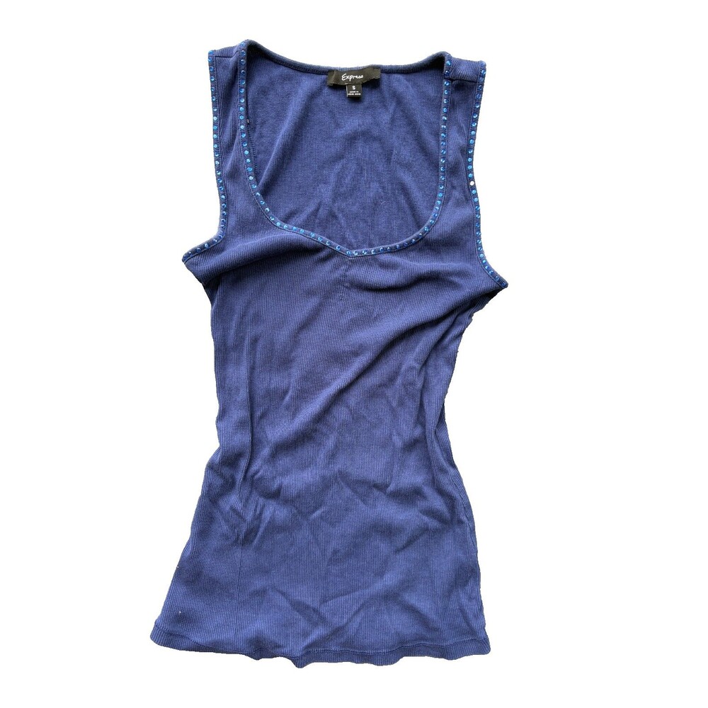 express women's tank y2k ribbed blue and beddazzled small